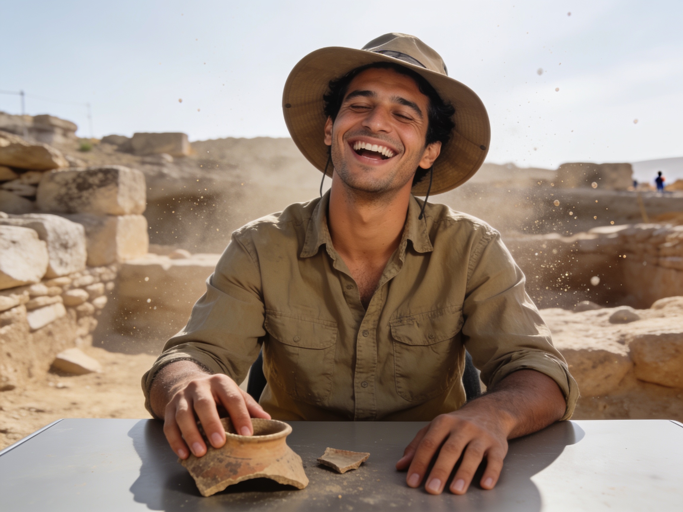 Archaeologist examining ancient pottery shard revealing biblical archaeology historical evidence